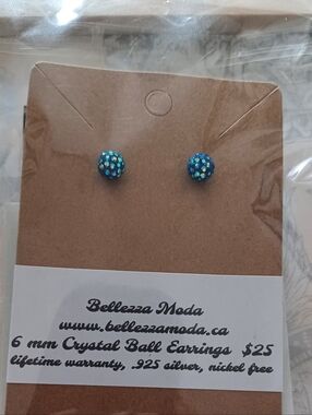 Blue Crystal Ball Stud Earrings